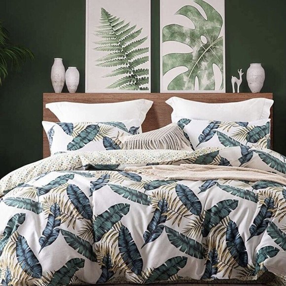 Duvet Cover Queen Set Luxury Microfiber Tropical 90x 90” Cover 2-Pillow Shams - Picture 1 of 9